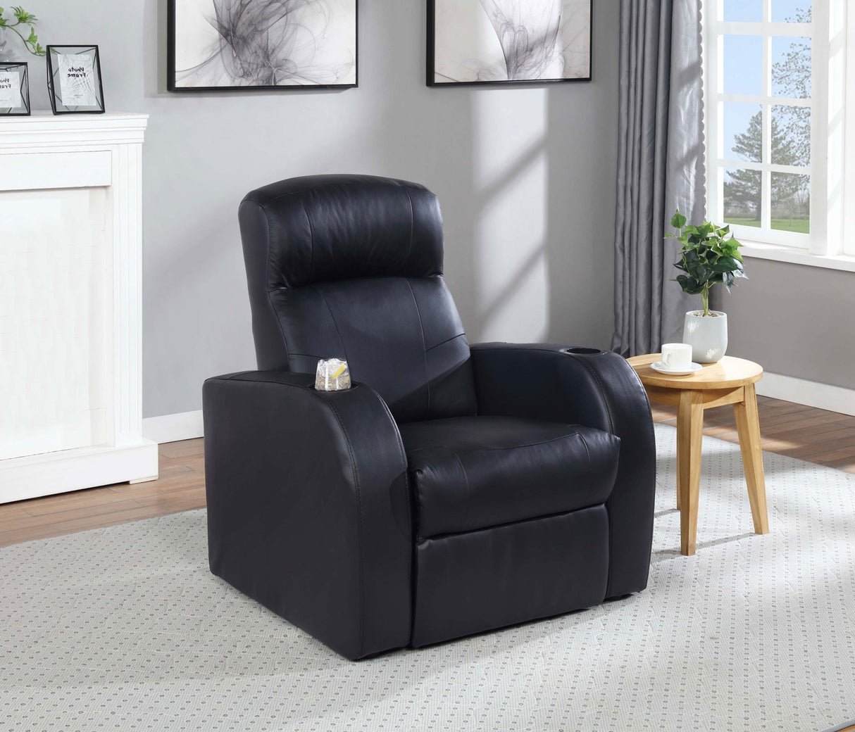 Cyrus Home Theater Upholstered Recliner Black | Coaster - 600001 - Home Elegance USA - 2