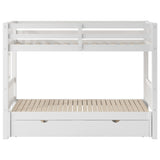 White Twin Over Pull-out Bunk Bed with Trundle, Pine Wood and MDF, 78.9''L x 116''W x 59.6''H