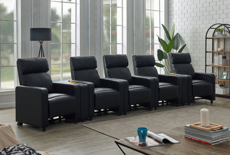 7 Pc Theater Seating (5R) - Toohey Upholstered Tufted Recliner Living Room Set Black | Coaster | Home Elegance USA