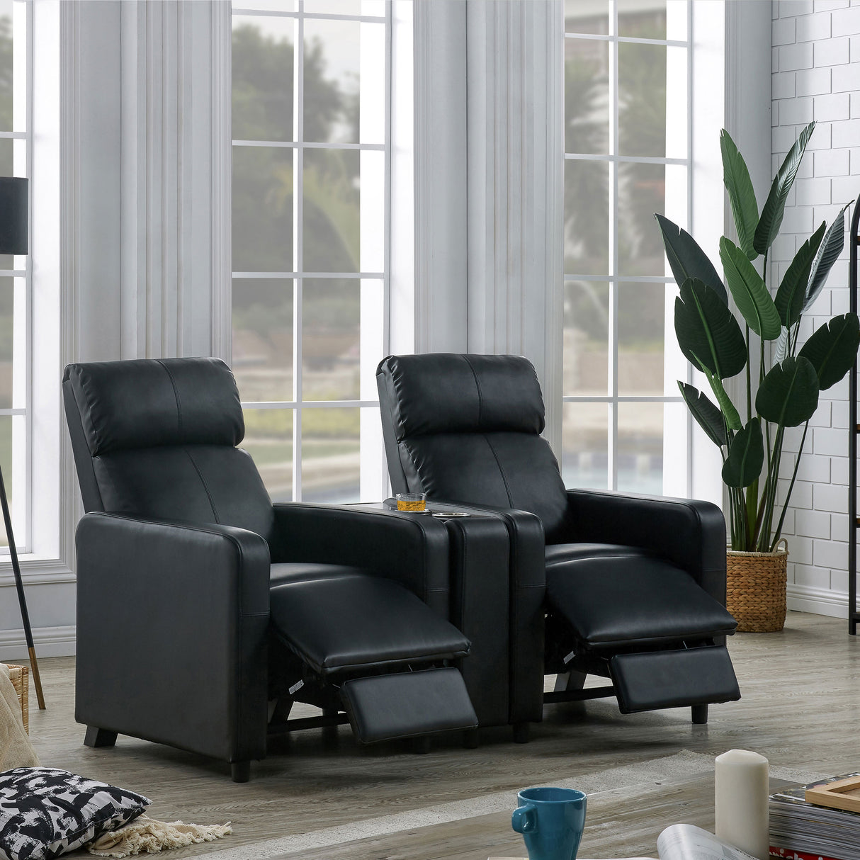 Push Back Recliner - Toohey Home Theater Push Back Recliner Black