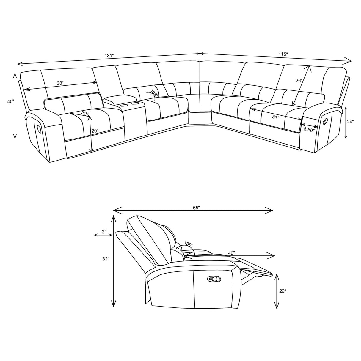 Brunson 3 - piece Upholstered Motion Sectional Brown | Coaster | Home Elegance USA