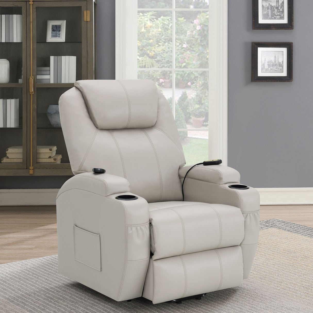 Power Lift Recliner - Sanger Upholstered Power Lift Recliner Chair with Massage Champagne