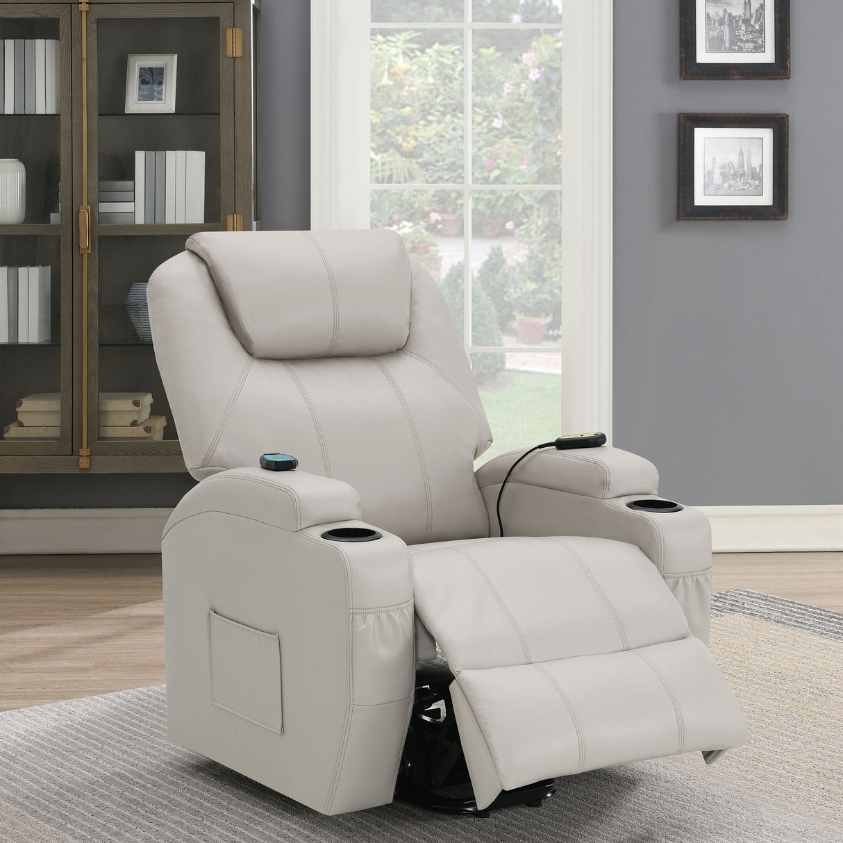 Power Lift Recliner - Sanger Upholstered Power Lift Recliner Chair with Massage Champagne