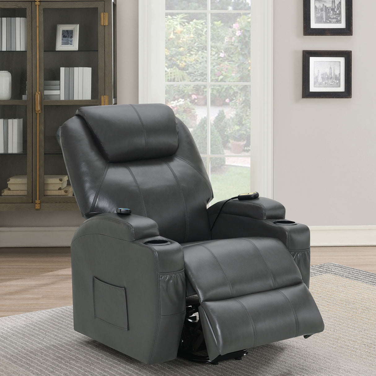 Power Lift Recliner - Sanger Upholstered Power Lift Recliner Chair with Massage Charcoal Grey