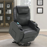 Power Lift Recliner - Sanger Upholstered Power Lift Recliner Chair with Massage Charcoal Grey