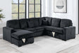 Modern Design 4pc Convertible Sectional Storage Compartment Matching Pillow Pull Out Bed USB Port Corduroy Upholstered Black Finish Primary Living Room