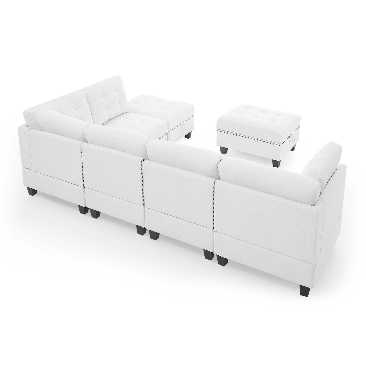 L shape Modular Sectional Sofa,DIY Combination,includes Three Single Chair ,Two Corner and Two Ottoman,Ivory Chenille - Home Elegance USA