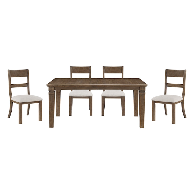 Dining set with a table and four chairs on a white background