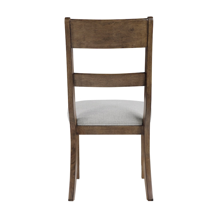 Wooden chair with a gray cushion on a white background