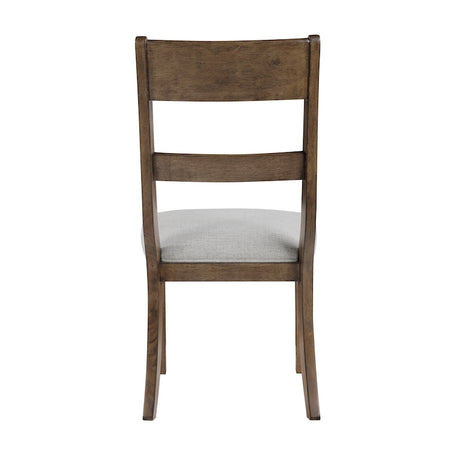 Wooden chair with a gray cushion on a white background