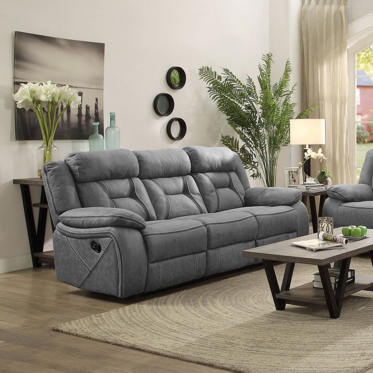 Motion Sofa - Higgins Pillow Top Arm Upholstered Motion Sofa Grey