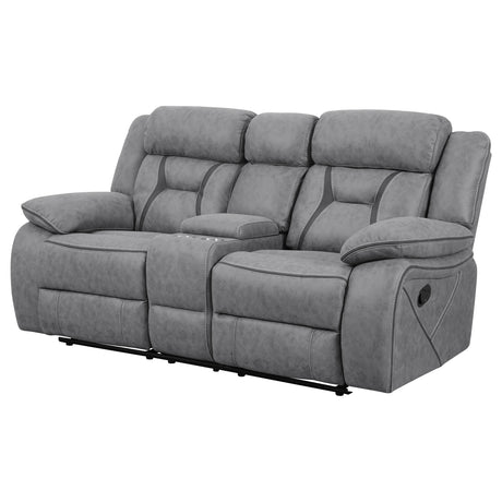 Motion Loveseat - Higgins Pillow Top Arm Motion Loveseat with Console Grey