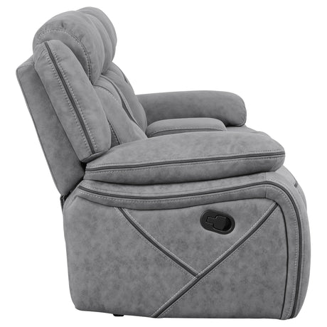 Motion Loveseat - Higgins Pillow Top Arm Motion Loveseat with Console Grey