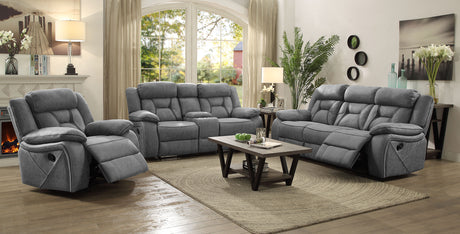 Motion Loveseat - Higgins Pillow Top Arm Motion Loveseat with Console Grey