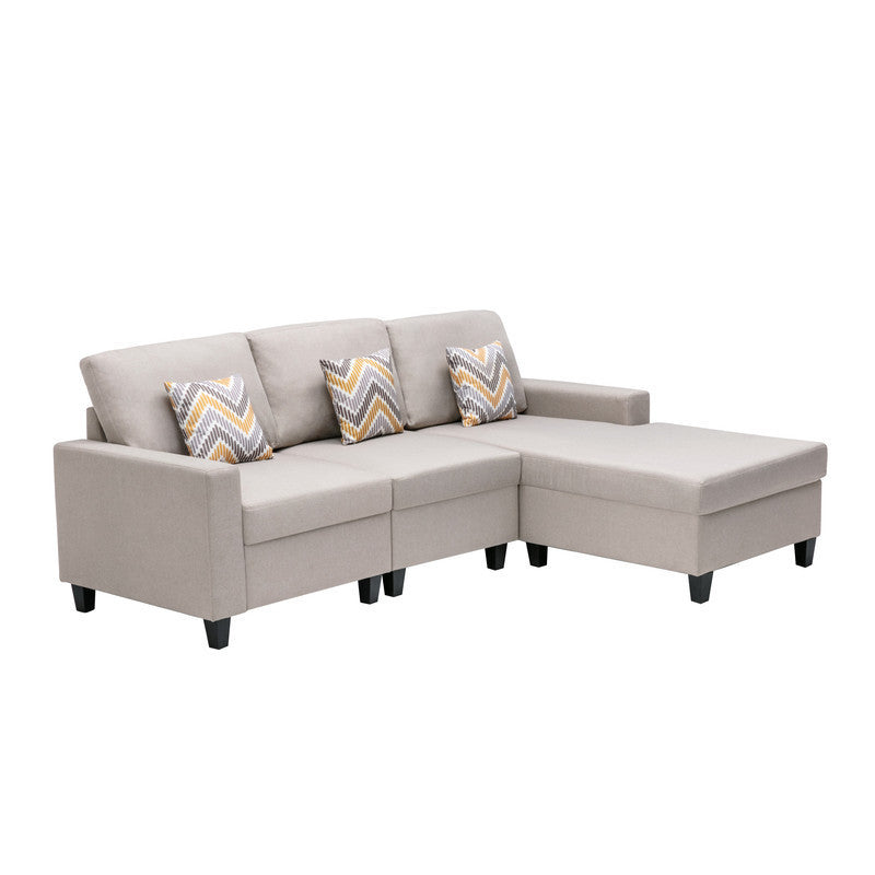 Nolan Beige Linen Fabric 3Pc Reversible Sectional Sofa Chaise with Pillows and Interchangeable Legs - Home Elegance USA