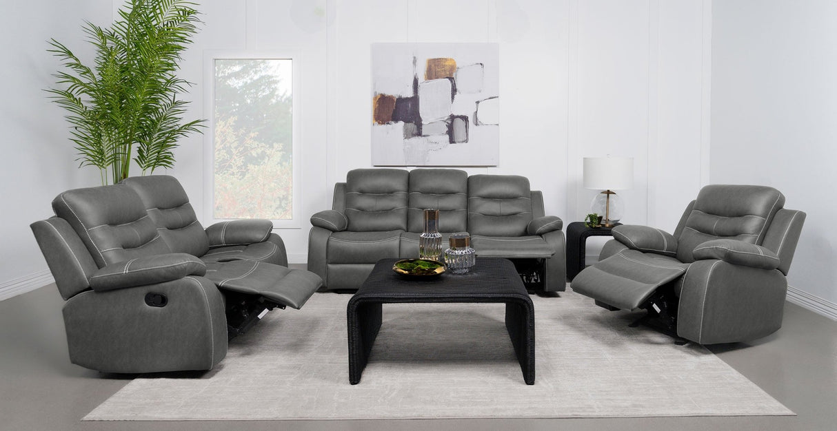 Nova 3 - piece Upholstered Motion Reclining Sofa Set Dark Grey | Coaster | Home Elegance USA