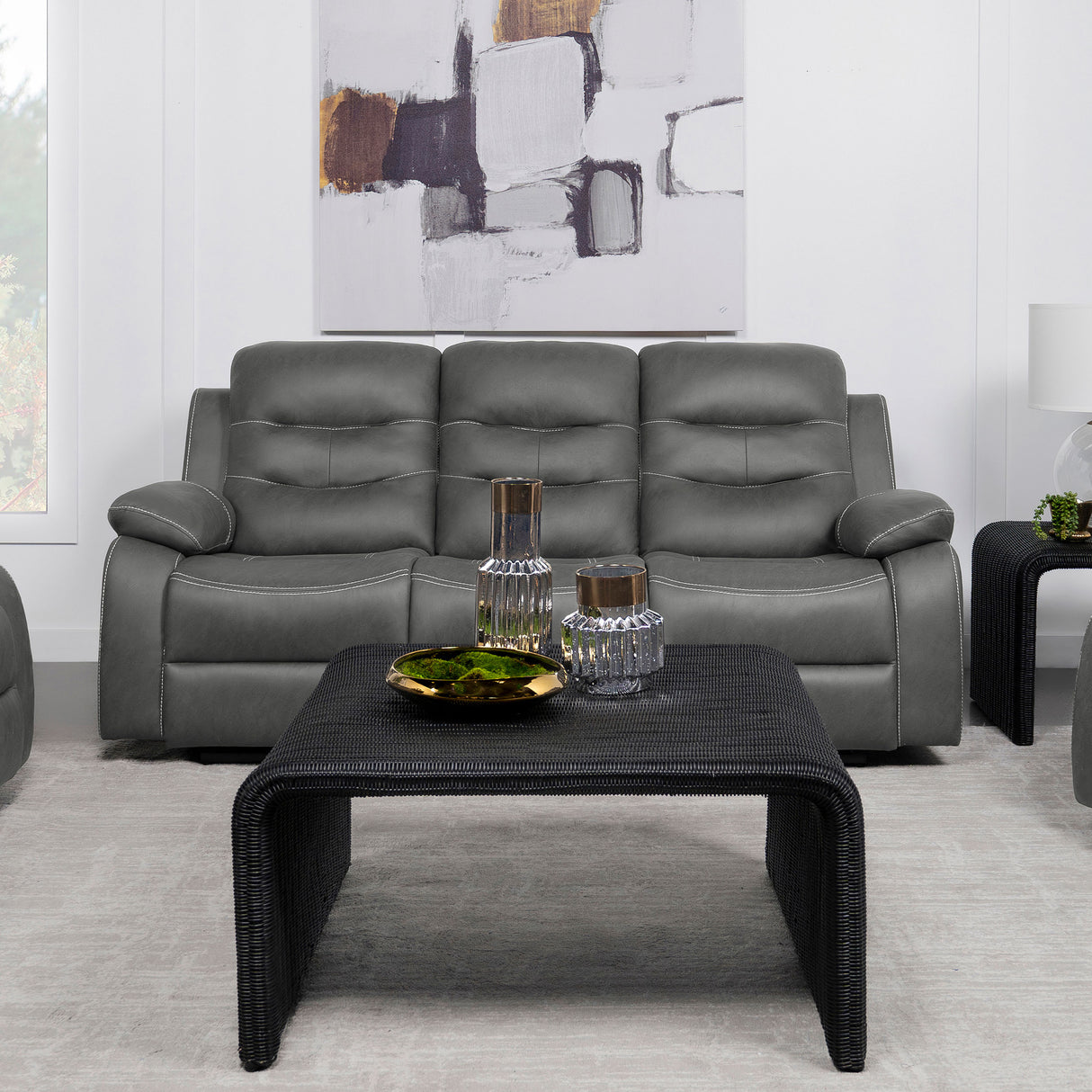 Motion Sofa - Nova Upholstered Motion Reclining Sofa Dark Grey