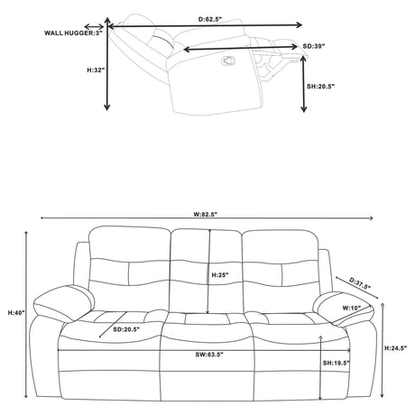 Motion Sofa - Nova Upholstered Motion Reclining Sofa Dark Grey