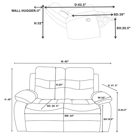 Motion Loveseat - Nova Upholstered Motion Reclining Loveseat Dark Grey