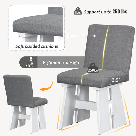TOPMAX Modern 7-Piece Dining Table Set with 6 Upholstered Dining Chairs, Dark Gray+White - sold by Home Elegance USA