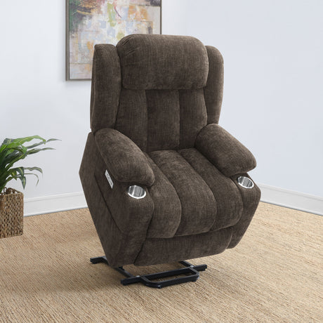 Houston Upholstered Power Lift Recliner Chair Dark Brown - sold by Home Elegance USA