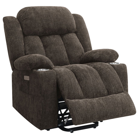 Houston Upholstered Power Lift Recliner Chair Dark Brown - sold by Home Elegance USA