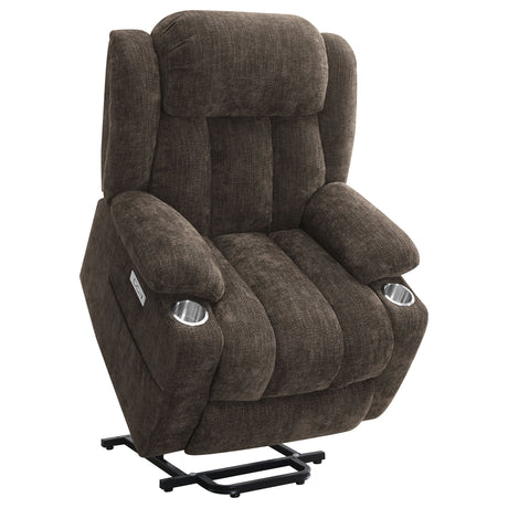 Houston Upholstered Power Lift Recliner Chair Dark Brown - sold by Home Elegance USA