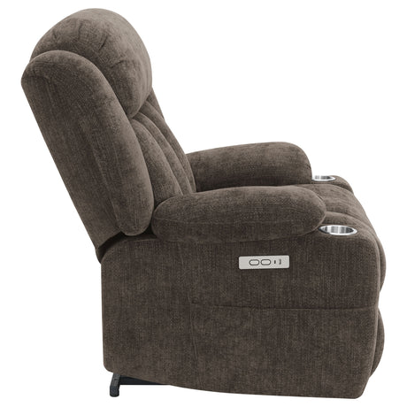 Houston Upholstered Power Lift Recliner Chair Dark Brown - sold by Home Elegance USA