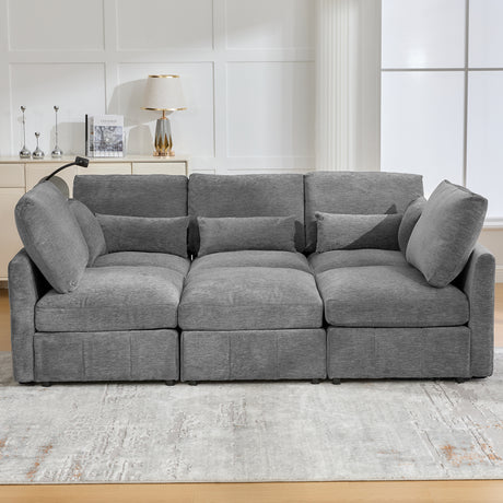 Modern Sectional Sofa Modular Sofa with Movable Ottoman, USB Ports & Phone Holder, Grey Chenille, 85.4' - sold by Home Elegance USA