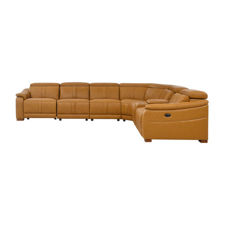 Leather Match Modular Sectional with Recliner Seat and Adjustable Headrest and Storage Console with Cup Holders - sold by Home Elegance USA