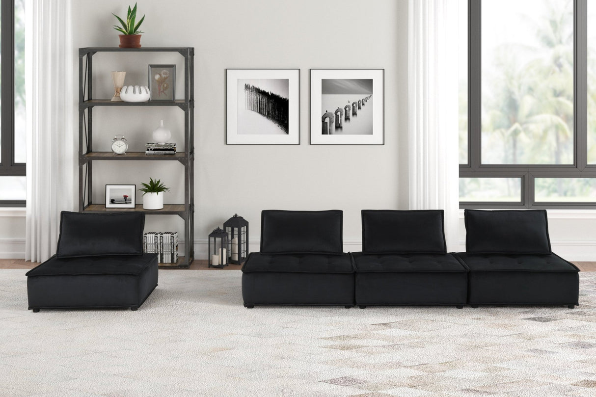 Anna Black Velvet 4 Pc Modular Sofa | Home Elegance USA