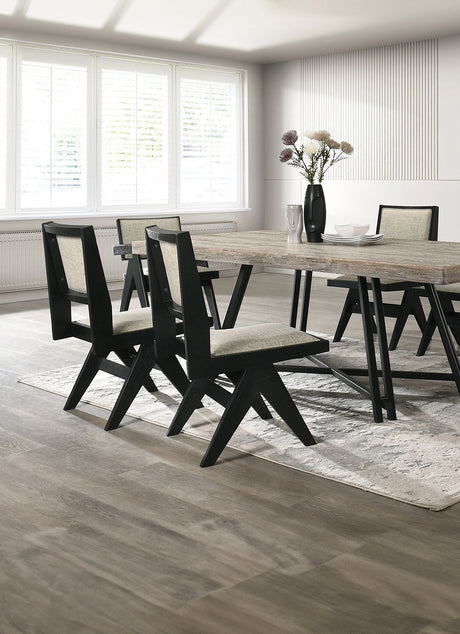Contemporary 7pc Black Dining Set Rubber wood Dining Table w 2x Arm Chairs And 4x Side Chairs - sold by Home Elegance USA