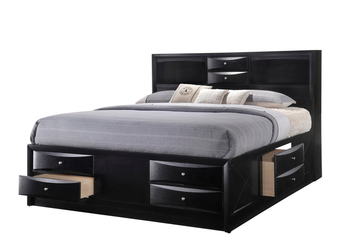 1pc Contemporary King Captain's Platform Bed Bookcase Shelves Headboard Side Storage Solid Wood Wooden Bedroom Furniture Black Finish