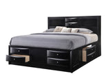 1pc Contemporary King Captain's Platform Bed Bookcase Shelves Headboard Side Storage Solid Wood Wooden Bedroom Furniture Black Finish