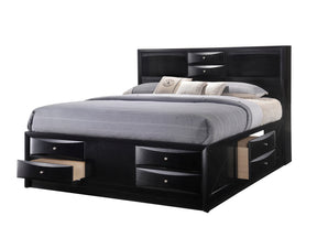 1pc Contemporary King Captain's Platform Bed Bookcase Shelves Headboard Side Storage Solid Wood Wooden Bedroom Furniture Black Finish