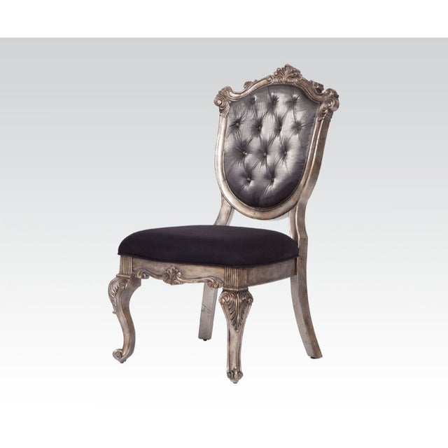 Acme - Chantelle Side Chair (Set-2) 60542 Silver Gray Silk-Like Fabric & Antique Platinum Finish