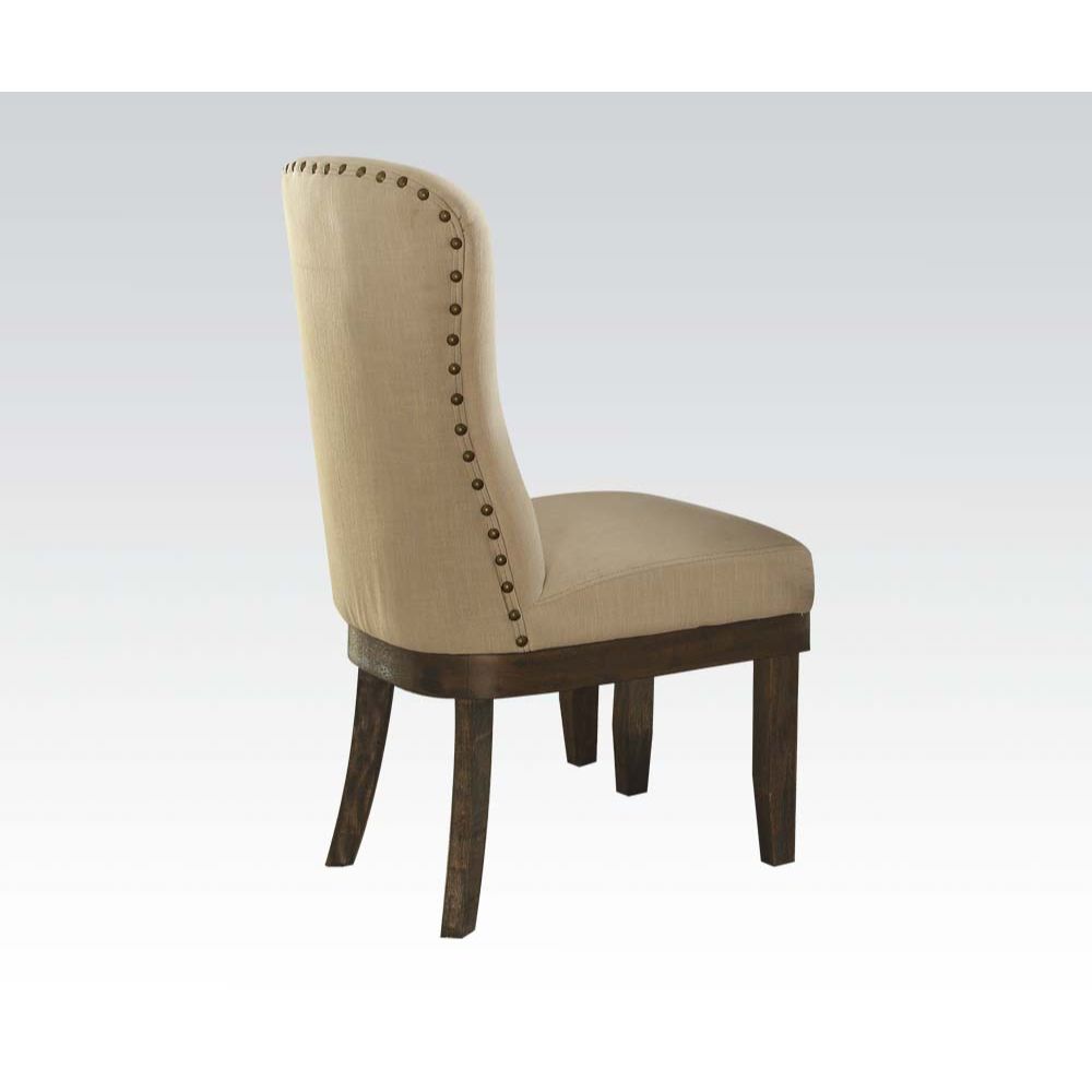 Acme - Landon Side Chair (Set-2) 60742 Beige Linen & Salvage Brown Finish