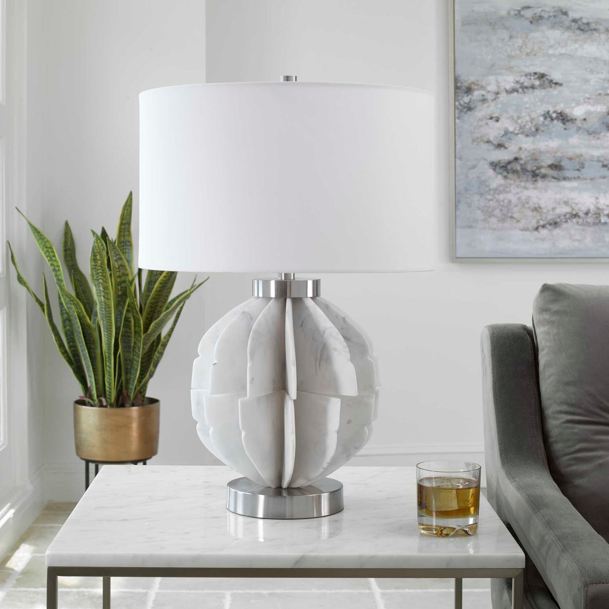 Repetition Marble Table Lamp - White by Uttermost - View 3