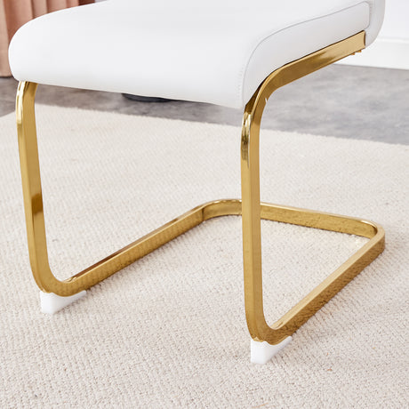 Table and chair set.Elegant Transparent Tempered Glass Dining Set - 71'x35.4' with 8 White PU Chairs with golden C-tube metal leg. - sold by Home Elegance USA