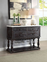 Acme - Gerardo Server 60824 White Marble Top & Weathered Espresso Finish