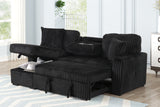 Plush Sectional Sofa W/ Pull Out Sleeper made with Velvet fabric- Black (CA Warehouse inventory)