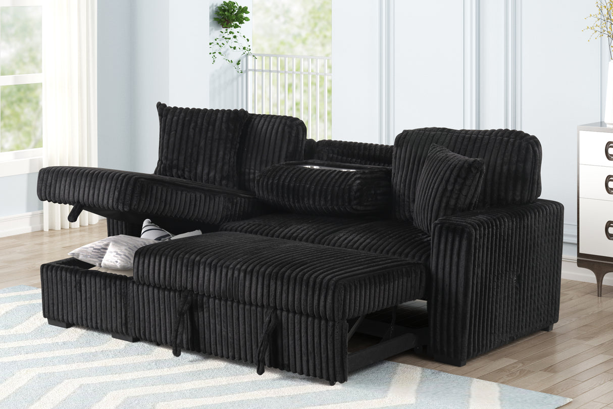 Plush Sectional Sofa W/ Pull Out Sleeper made with Velvet fabric- Black (NJ inventory)