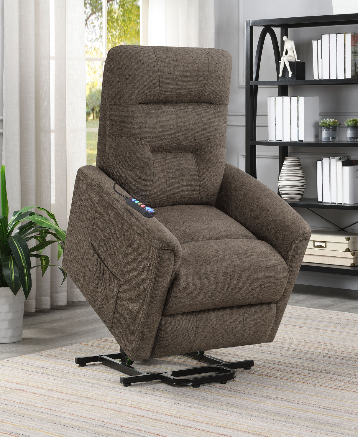 Power Lift Massage Chair - Henrietta Power Lift Recliner with Storage Pocket Brown