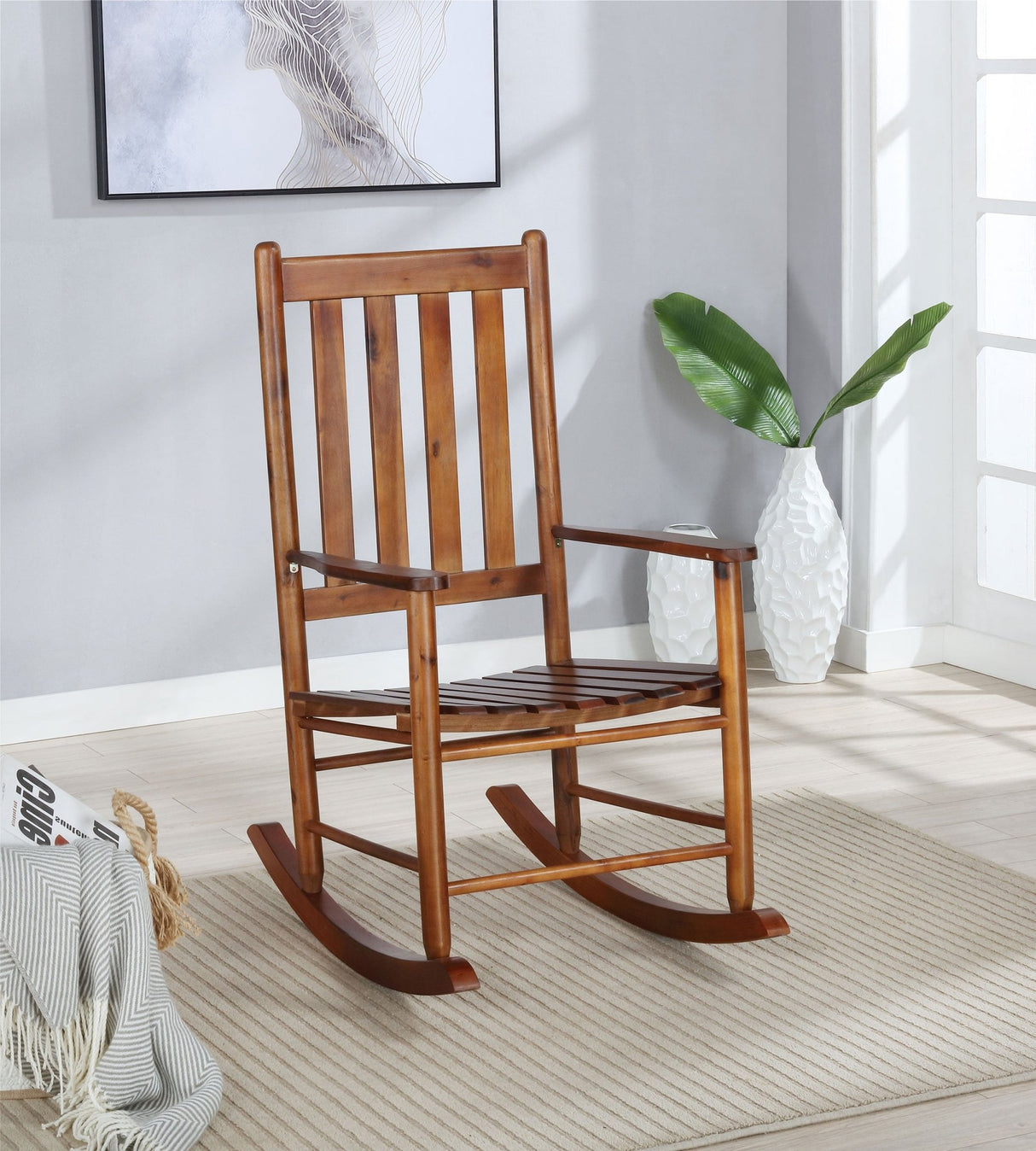 Annie Slat Back Wooden Rocking Chair Golden Brown | Coaster | Home Elegance USA