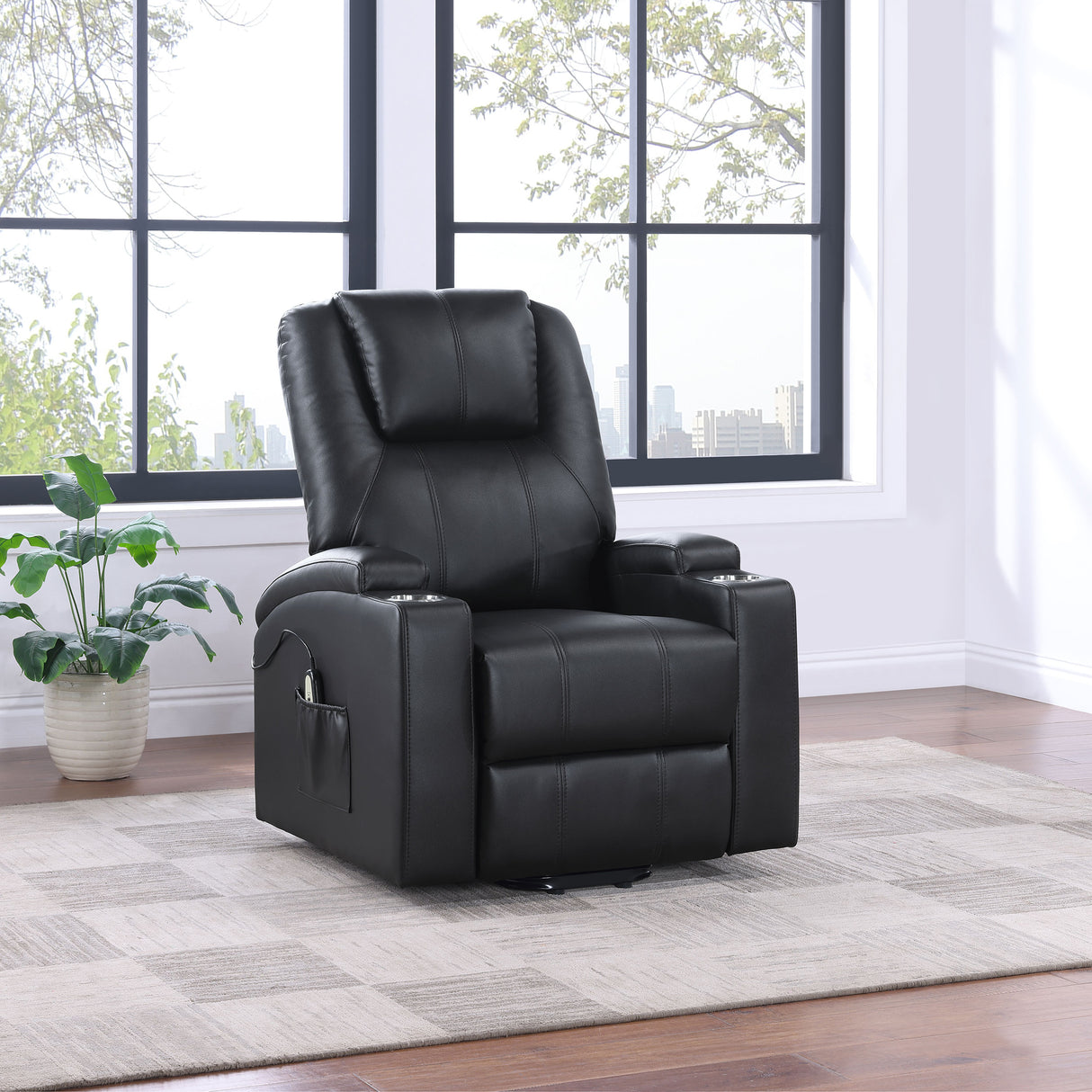 Sillón reclinable de masaje eléctrico tapizado Armstrong negro