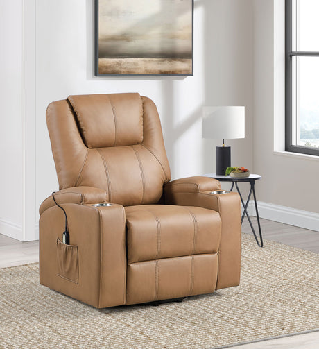 Armstrong Upholstered Power Lift Massage Recliner Camel - Coaster Furniture - sold by Home Elegance USA