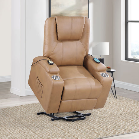 Armstrong Upholstered Power Lift Massage Recliner Camel - Coaster Furniture - sold by Home Elegance USA