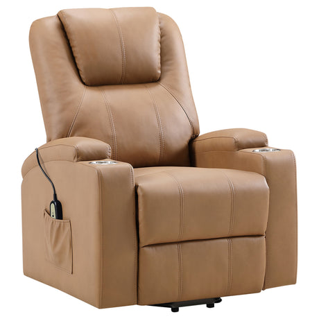 Armstrong Upholstered Power Lift Massage Recliner Camel - Coaster Furniture - sold by Home Elegance USA