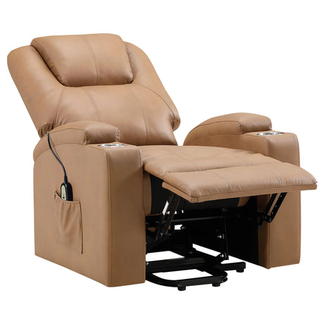 Armstrong Upholstered Power Lift Massage Recliner Camel - Coaster Furniture - sold by Home Elegance USA