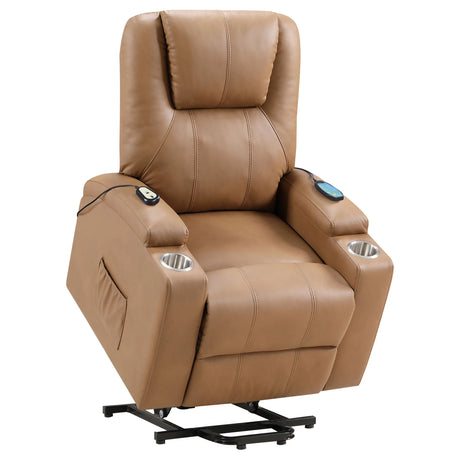 Armstrong Upholstered Power Lift Massage Recliner Camel - Coaster Furniture - sold by Home Elegance USA